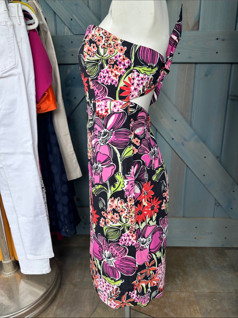 Lilly Pulitzer Strapless Floral Sheath Dress - Black with Pink & Red Floral - Picture 4 of 8